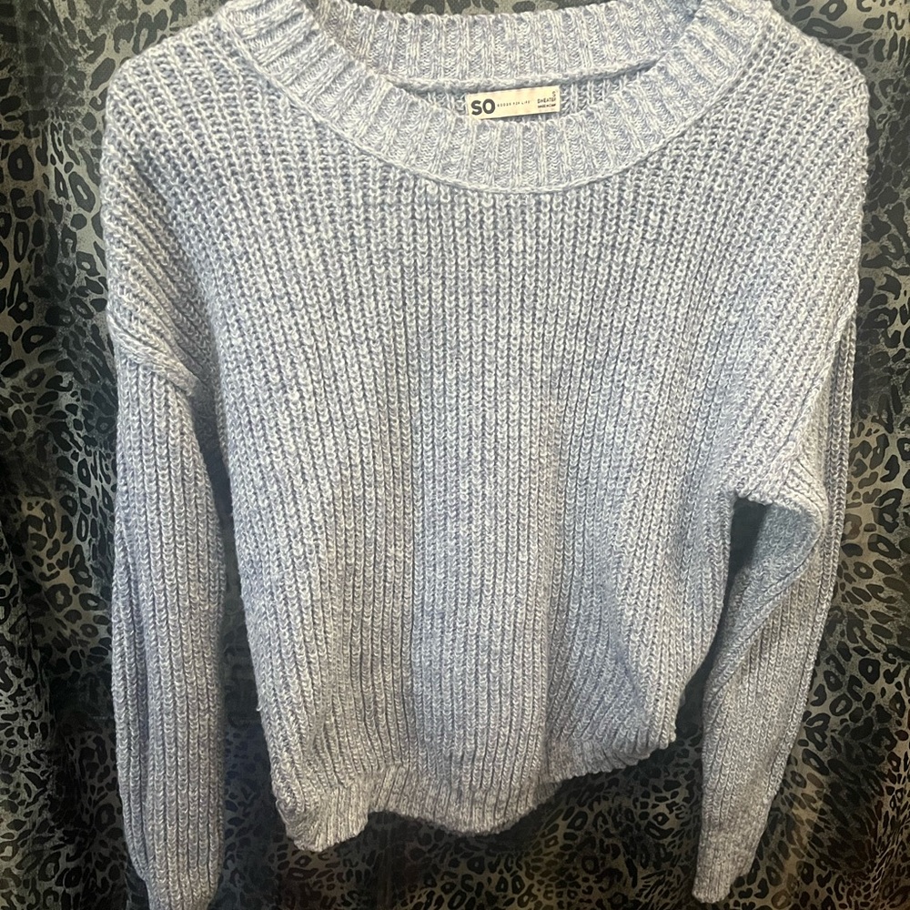 SO Light Blue Ribbed Crewneck Sweater